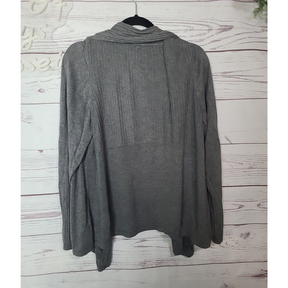 Dressbarn Gray Draped Open Front Knit Long Sleeve Cardigan Sweater Womans Sze 1X - Picture 2 of 5